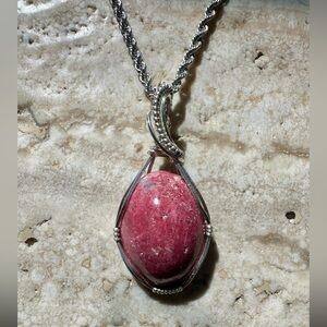 Sterling Silver Pink Thulite Stone Necklace Pendant